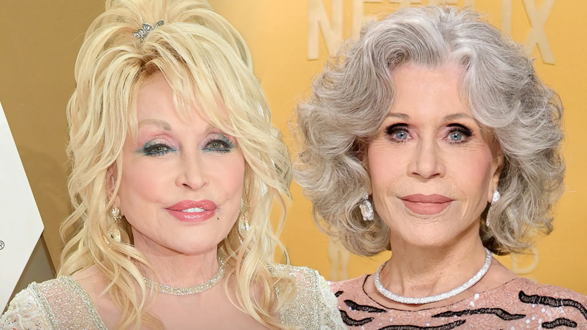 Jane Fonda paying tribute to Dolly Parton