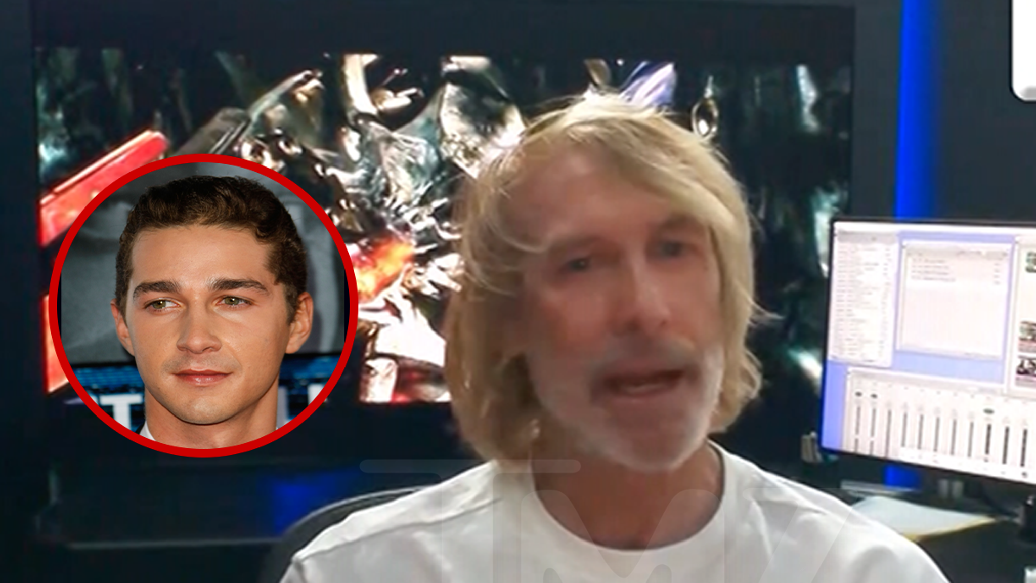 Director Michael Bay and actor Shia LaBeouf attending a movie premiere