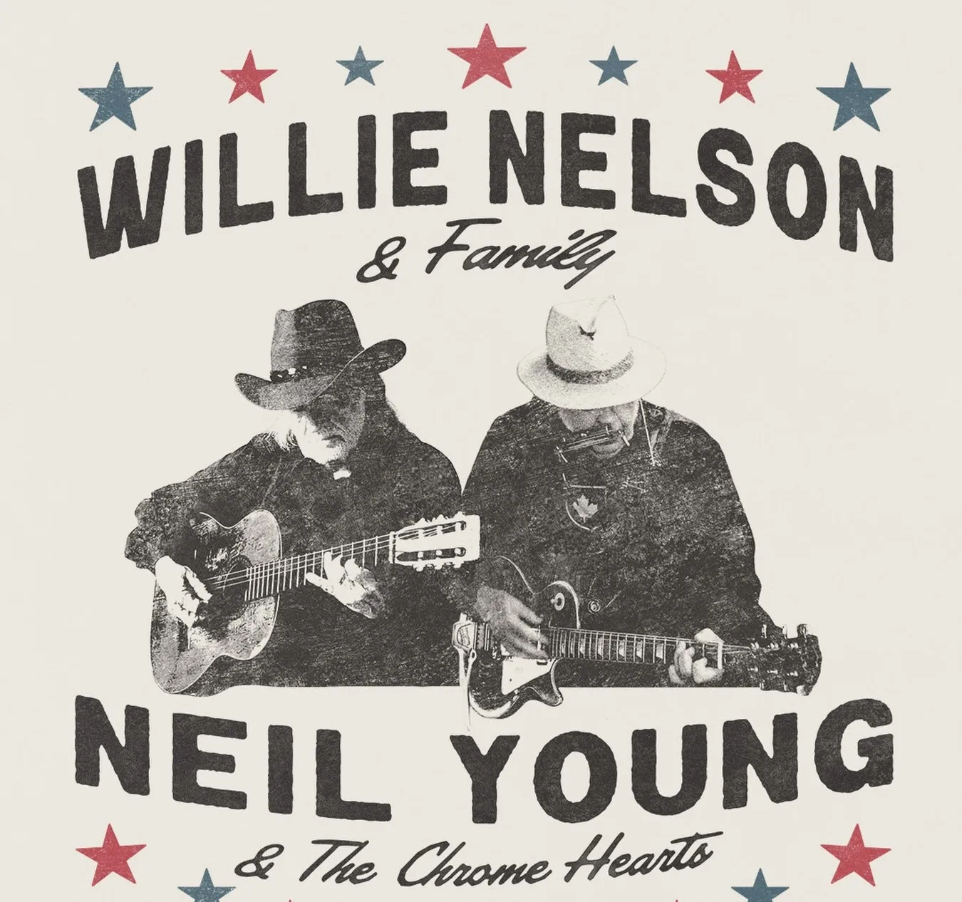 Neil Young performing live on stage with guitar