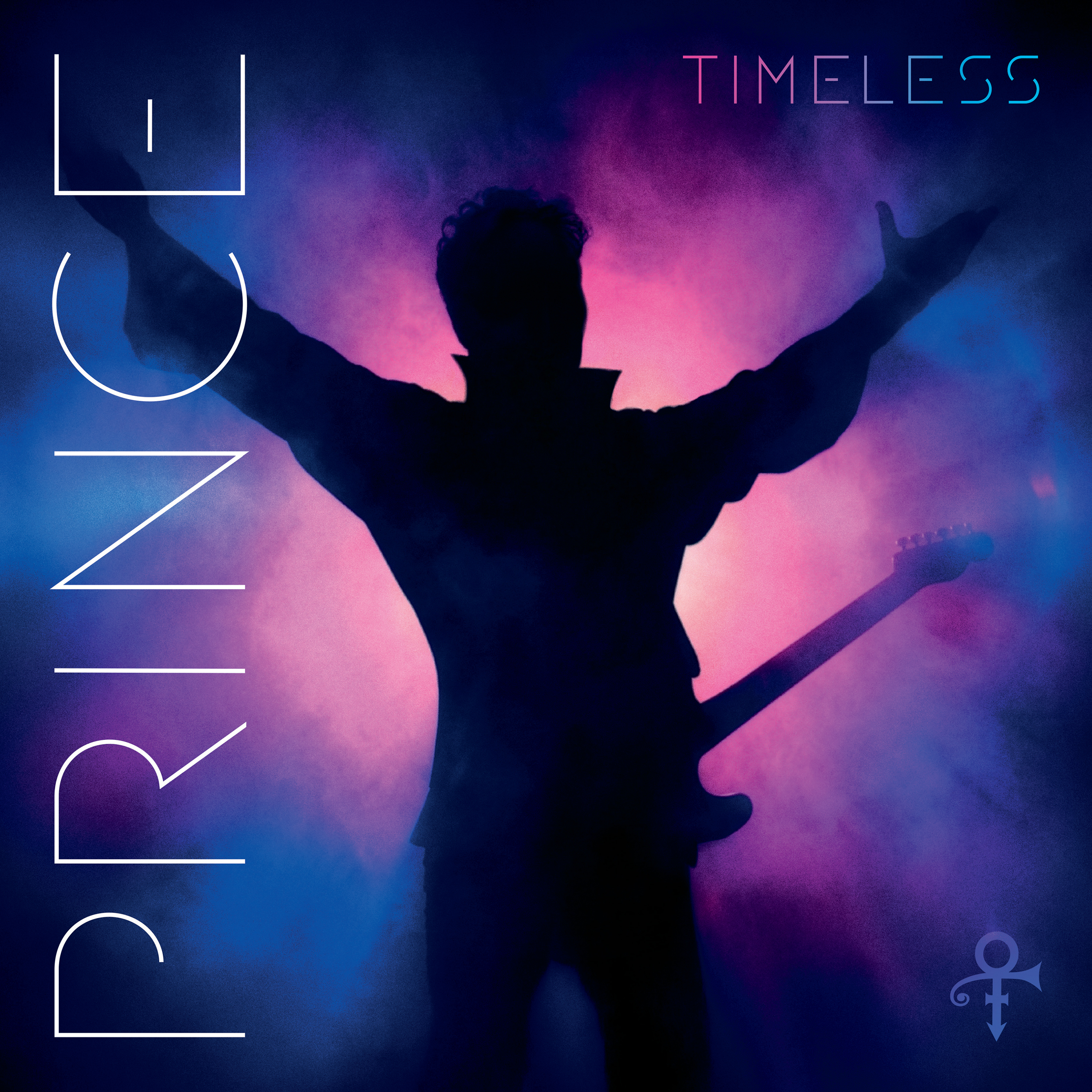 Prince performing on stage in iconic purple lighting
