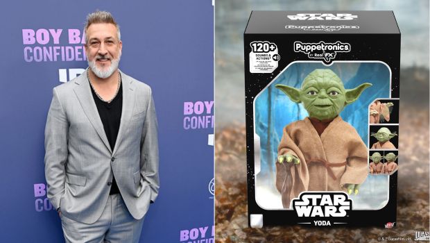 Joey Fatone posing at a pop culture event as a Star Wars enthusiast