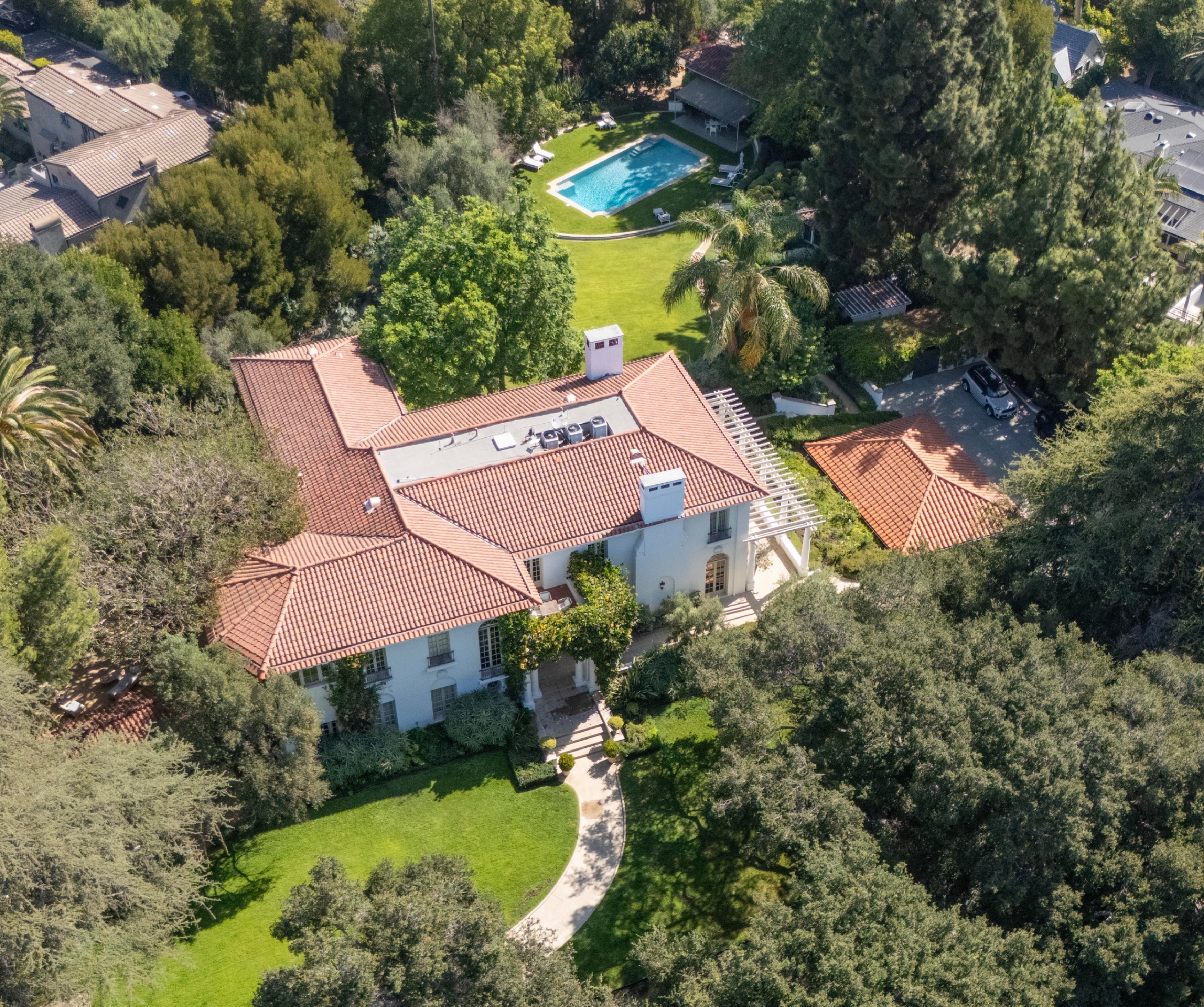 An aerial of the property, located in Los Feliz.