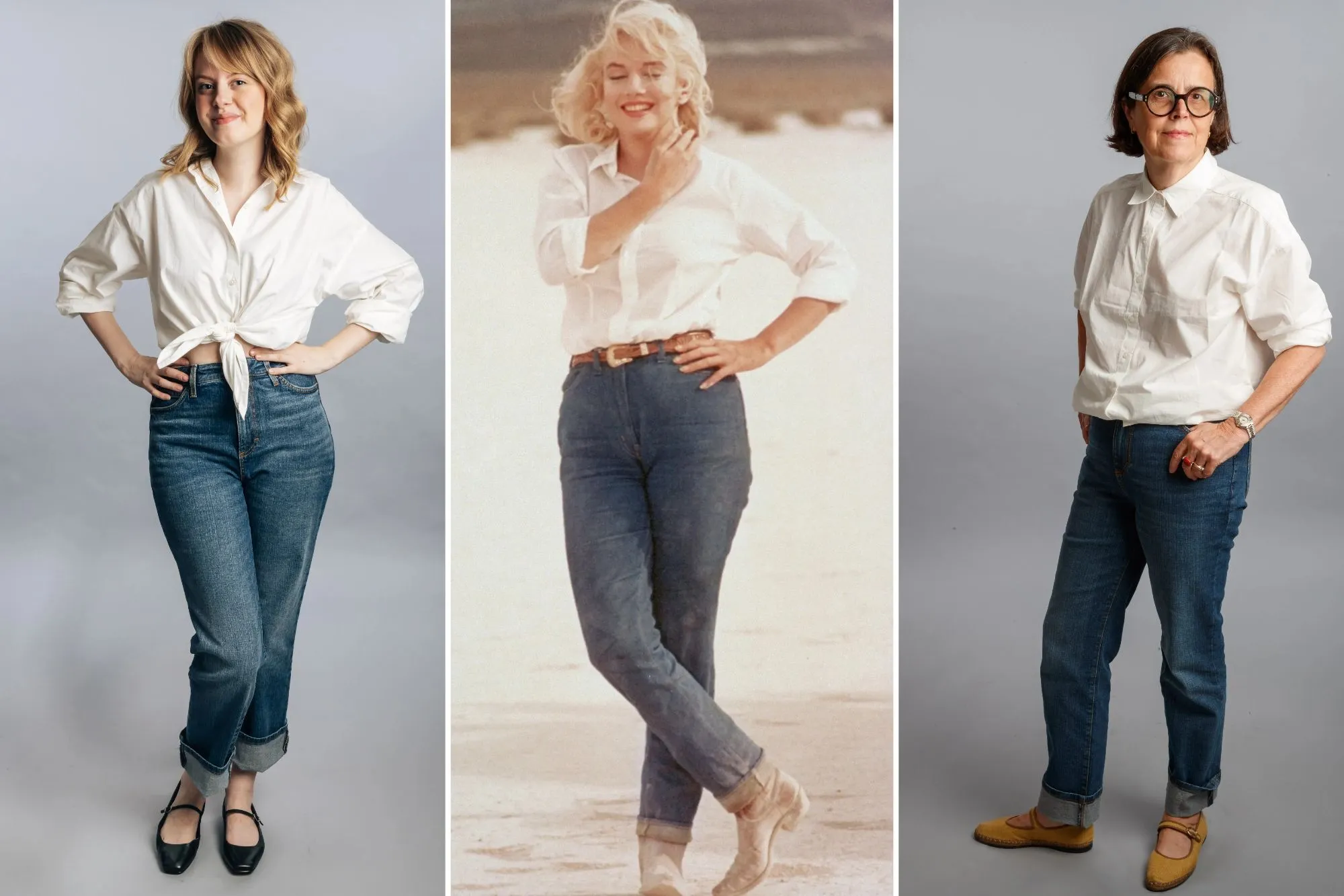 Vintage portrait of Marilyn Monroe wearing casual denim fashion
