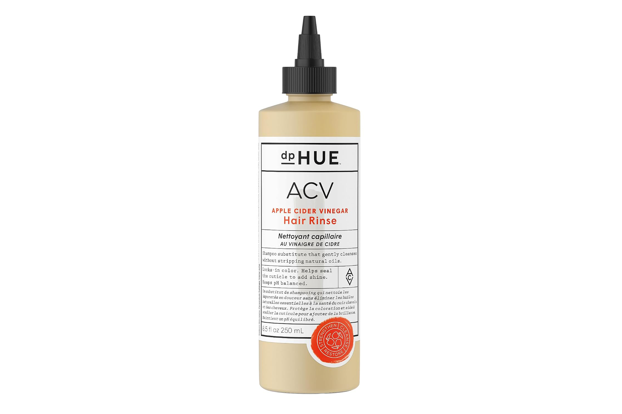 dp HUE ACV Apple Cider Vinegar Hair Rinse bottle.