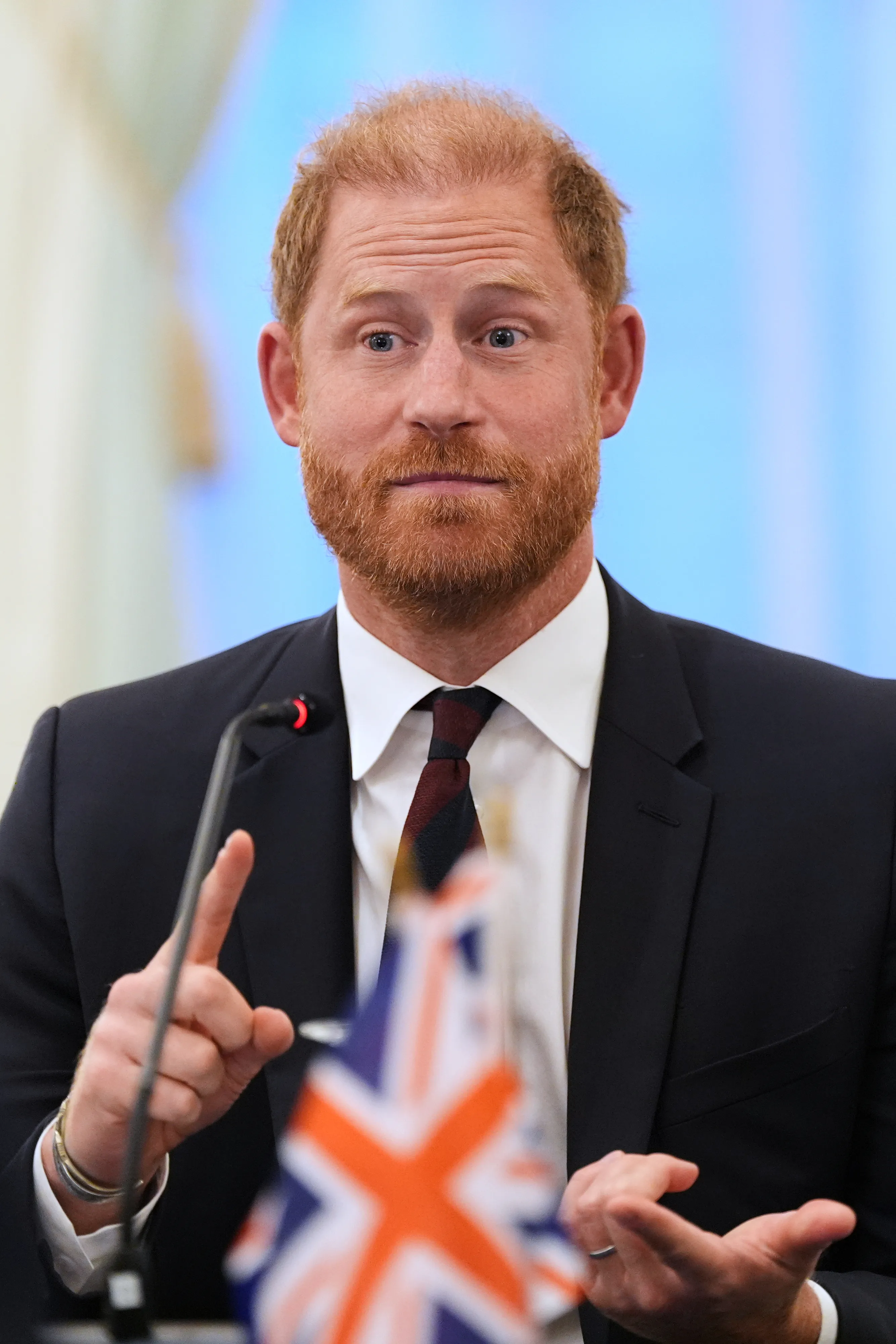 Prince Harry speaking at a roundtable about support for veterans.