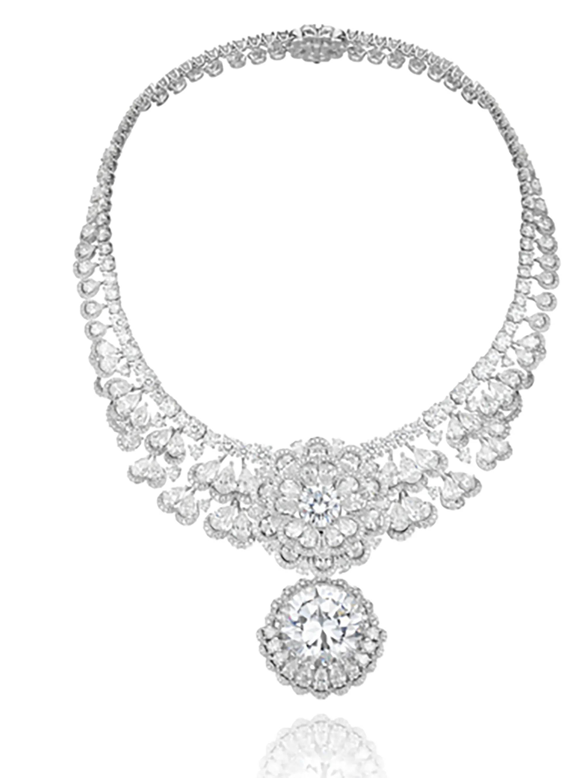 Close-up of a diamond necklace.