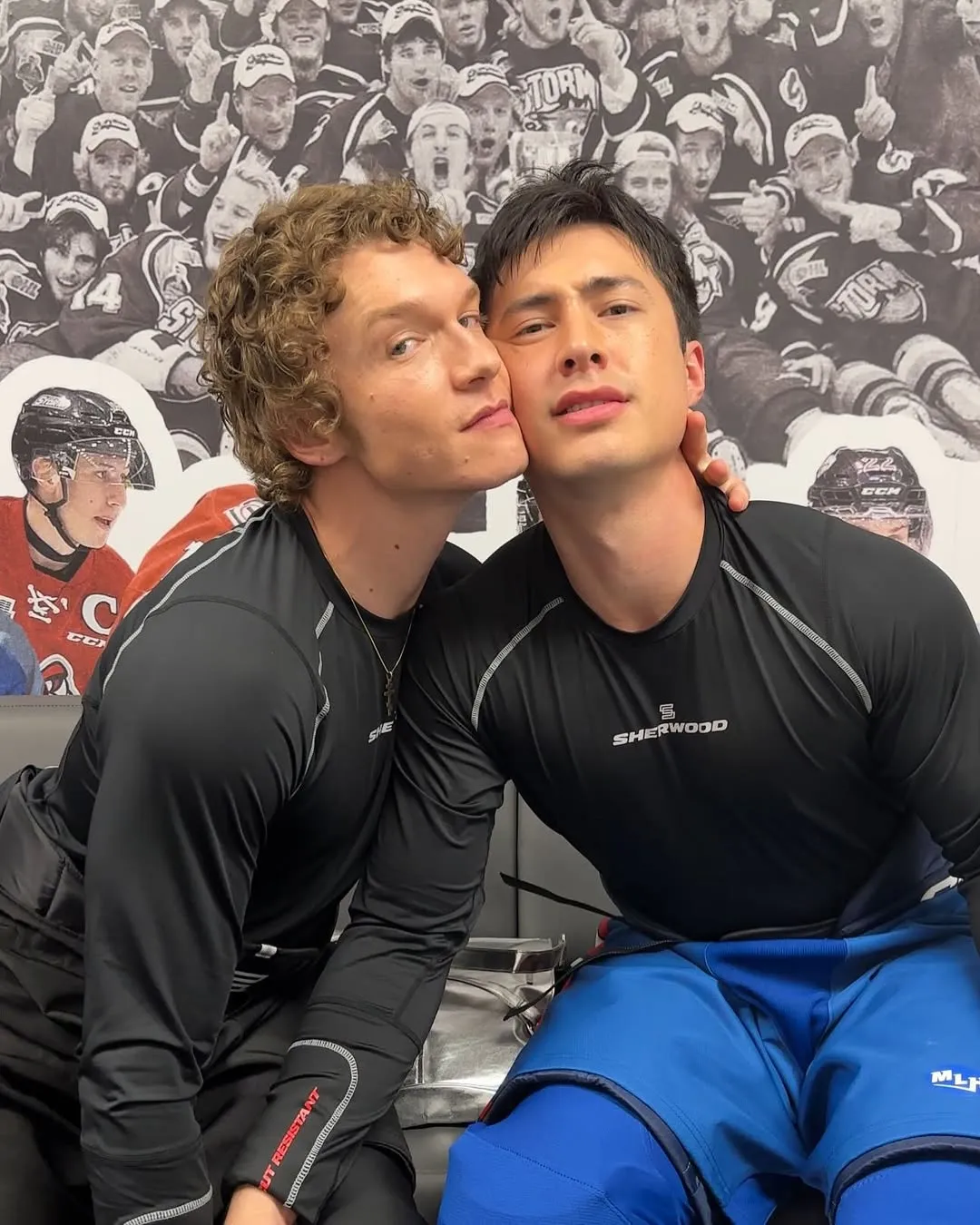 Hudson Williams and Connor Storrie in character for "Heated Rivalry."
