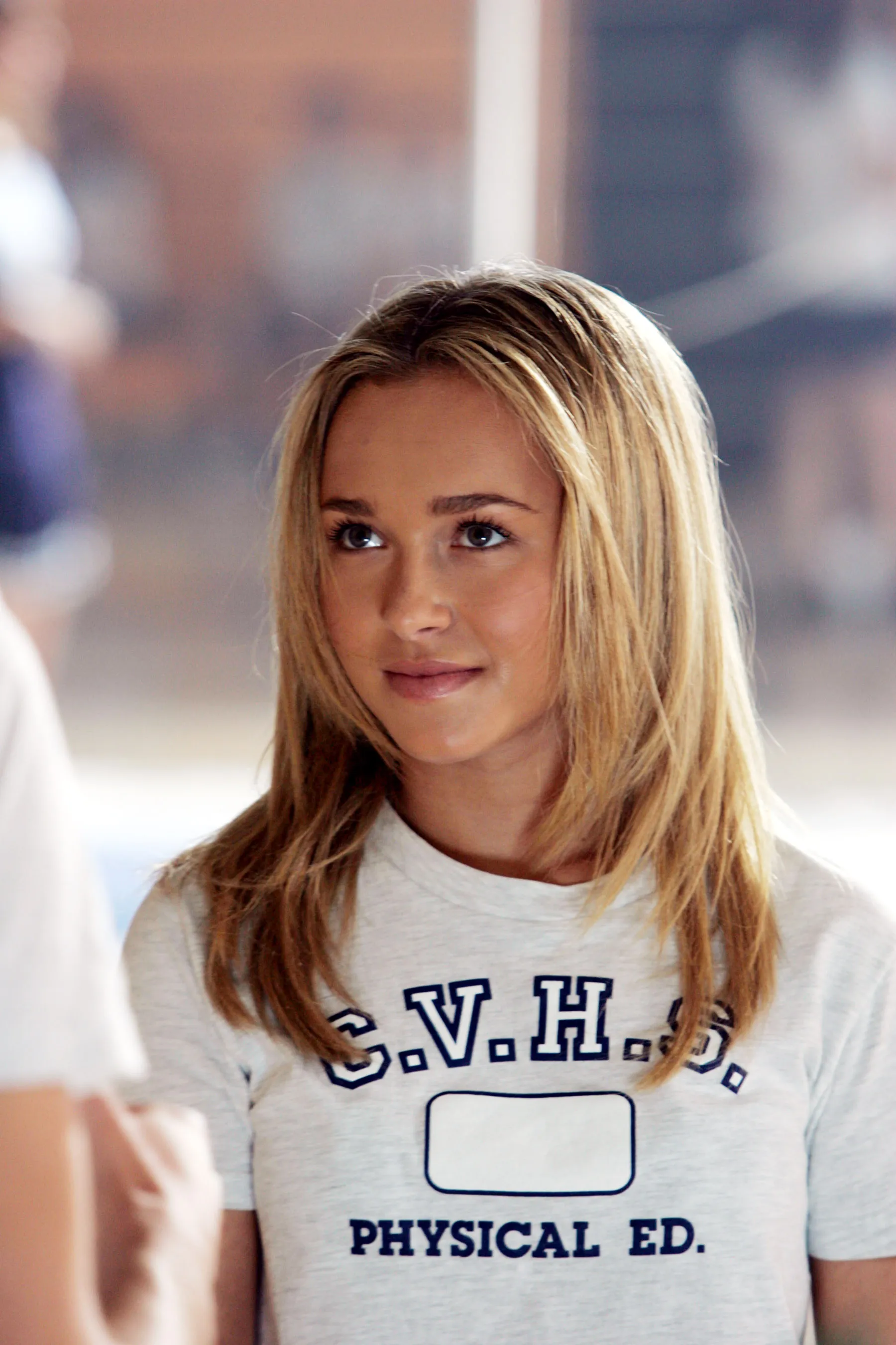 Hayden Panettiere in a "S.V.H.S. Physical Ed." T-shirt.