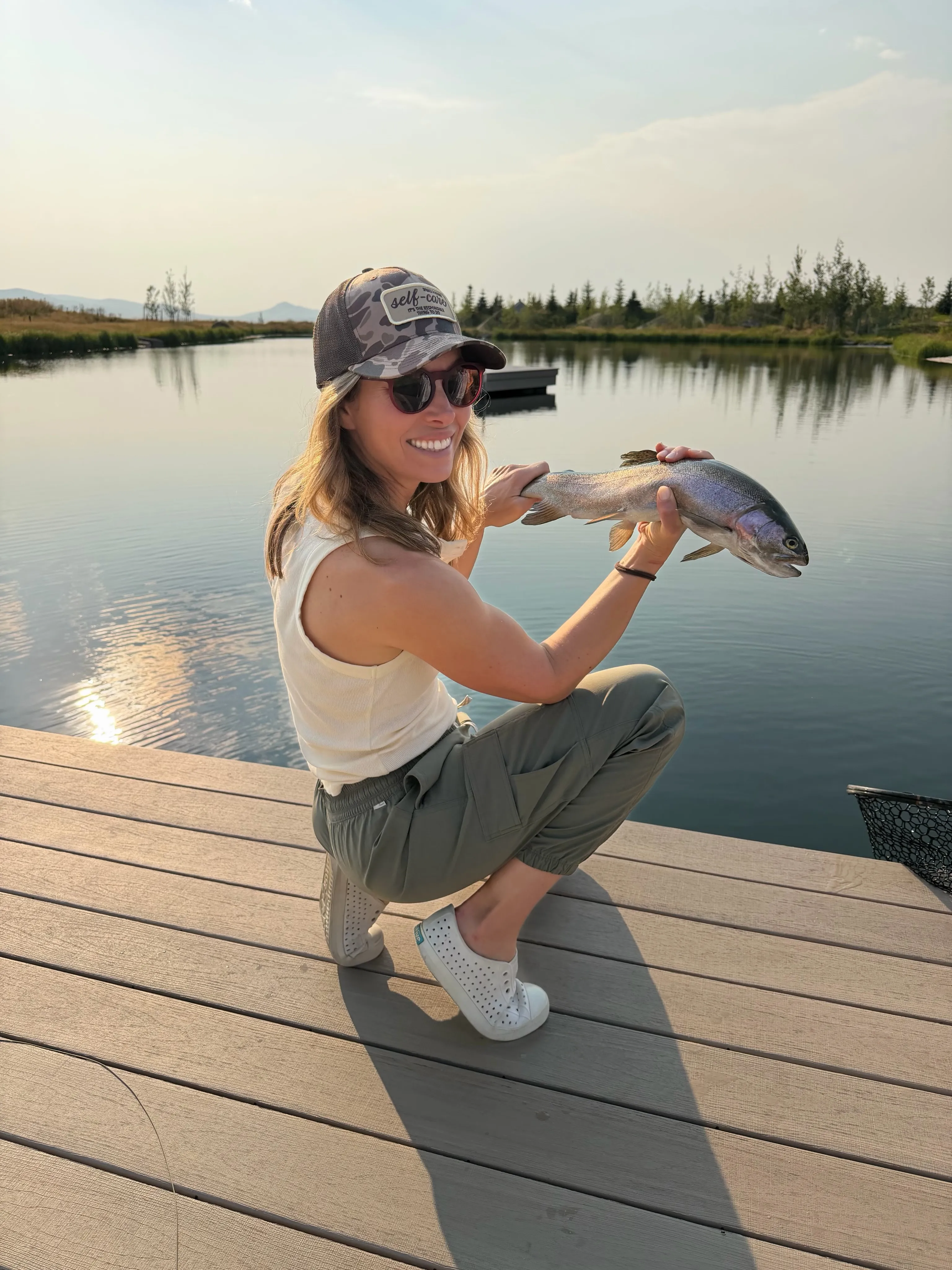 A catch with a catch! Jessica Biel flaunts her fish to husband Justin Timberlake behind the camera.