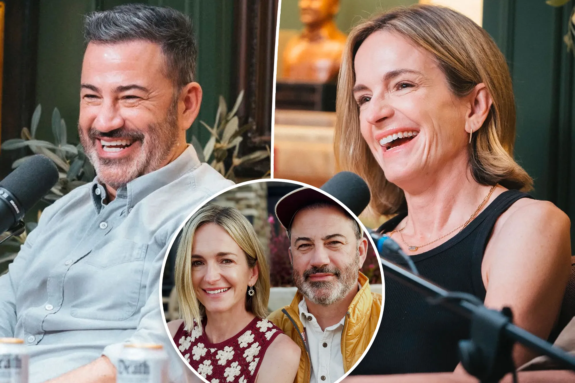 Jimmy Kimmel and Molly McNearney posing together at a red carpet event