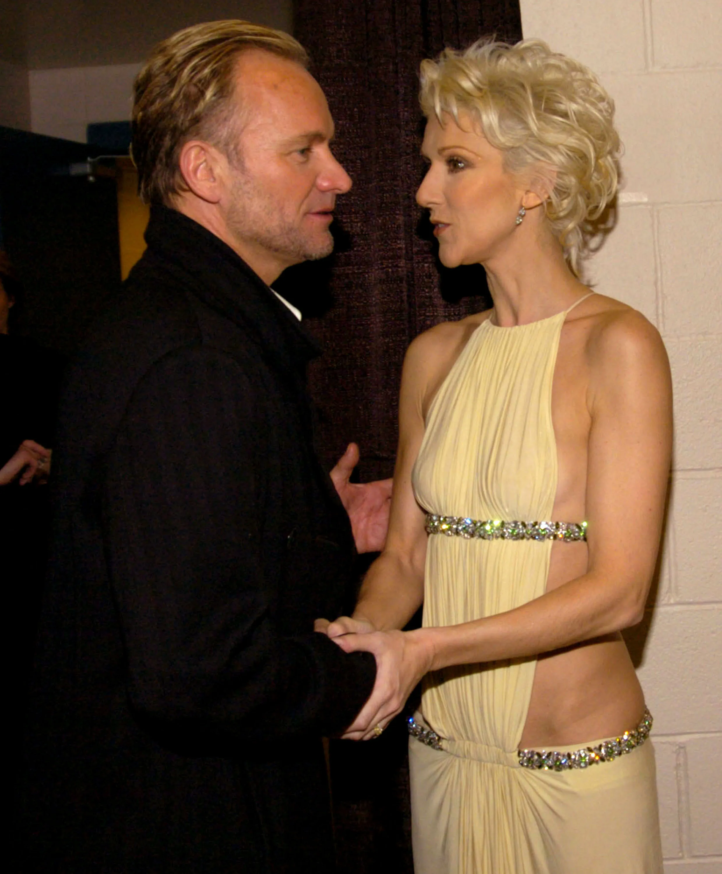 Sting and Celine Dion talking backstage.