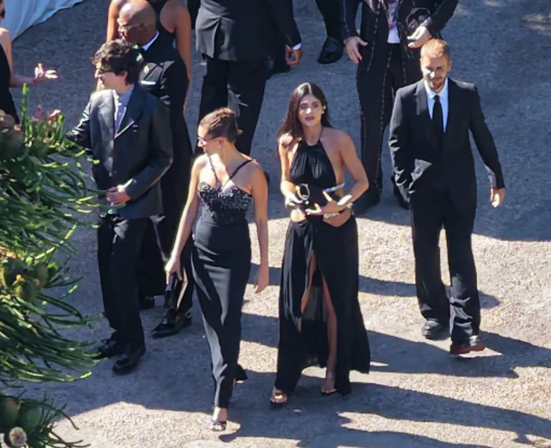 Justin Bieber, Hailey Bieber, Kylie Jenner, and Timothée Chalamet attending the Jordyn Woods and Karl-Anthony Towns wedding.