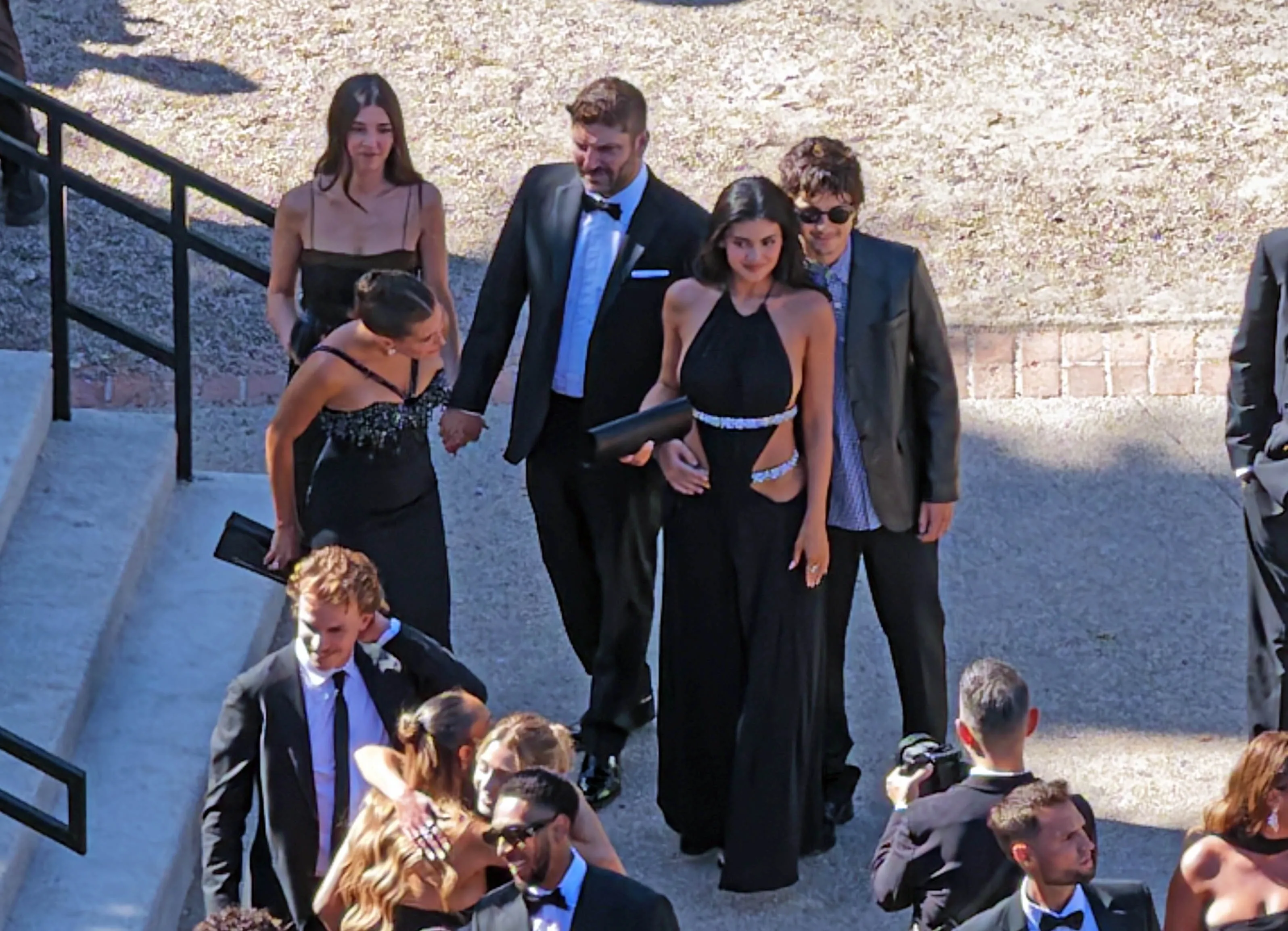 Kylie Jenner, Timothée Chalamet, and Hailey Bieber attending the star-studded wedding of Jordyn Woods and Karl-Anthony Towns.