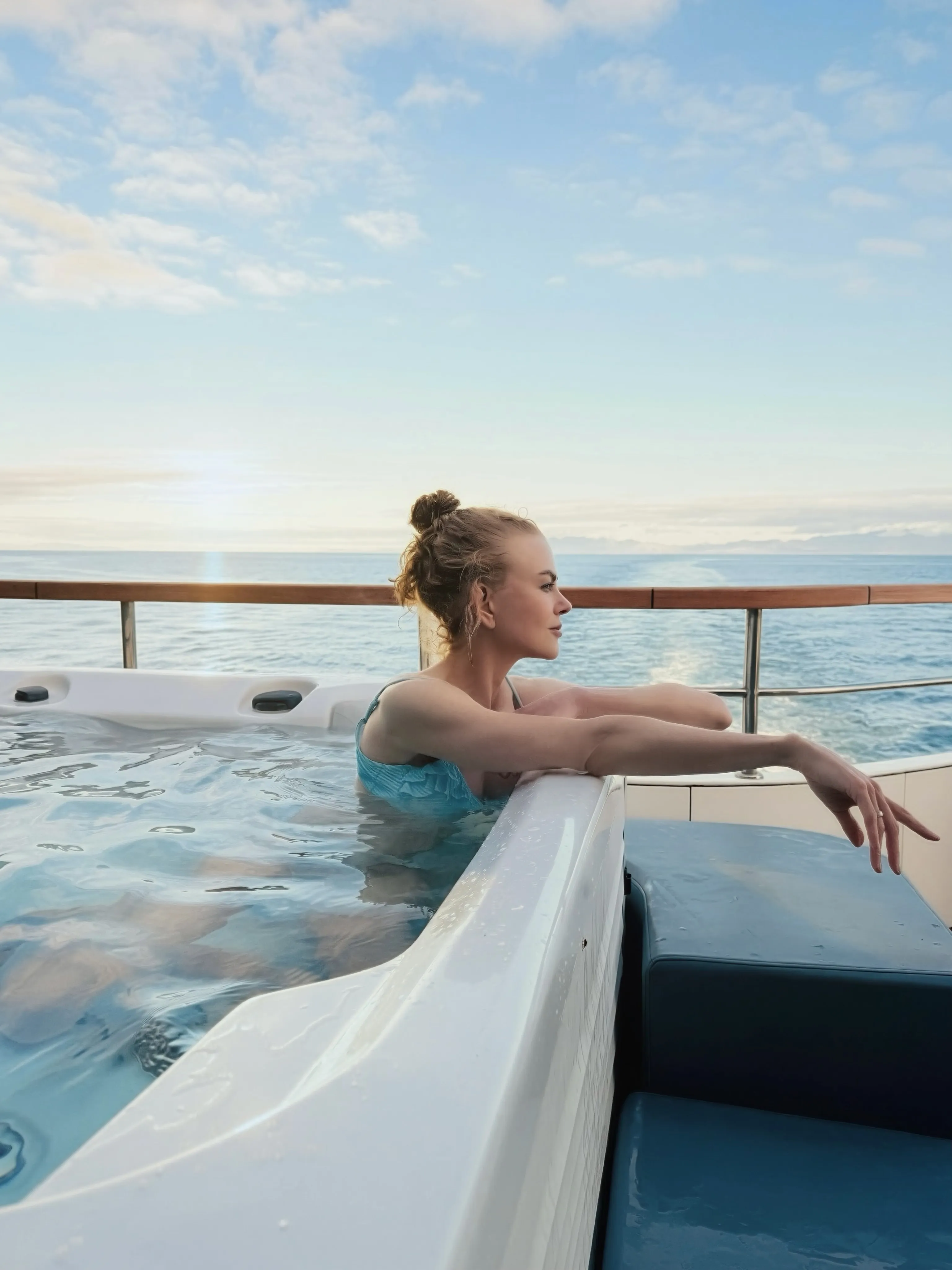 Nicole Kidman gets pensive in the hot tub while on a getaway in Iceland.