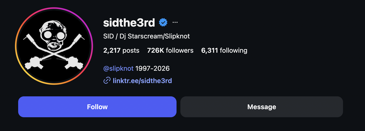 The DJ and keyboardist changed his Instagram bio from “@slipknot gang since 1997” to “@slipknot 1997-2026” (as seen above).