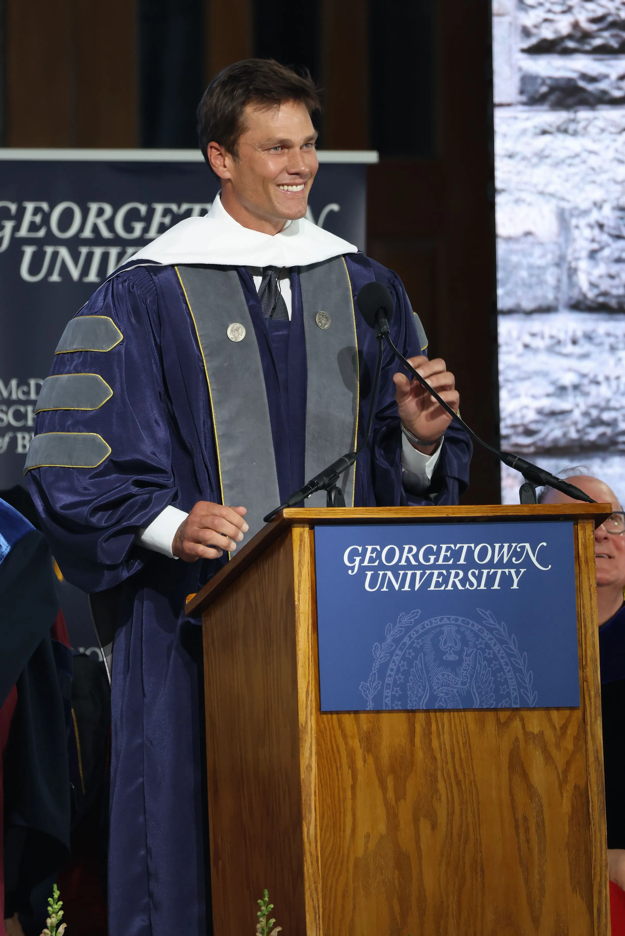 Tom Brady delivers a commencement address to the graduating undergraduates at Georgetown University