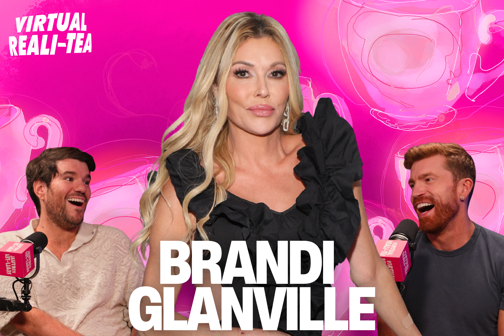 Brandi Glanville and James Maas posing together during a podcast media appearance.