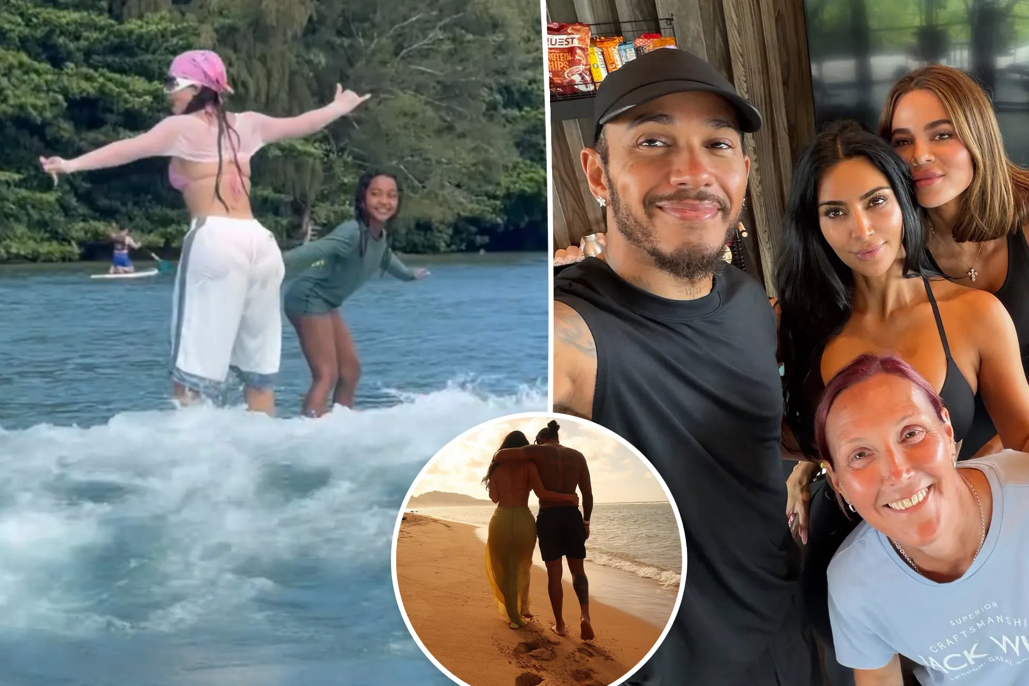Kim Kardashian wearing a Gucci bikini on vacation with Lewis Hamilton