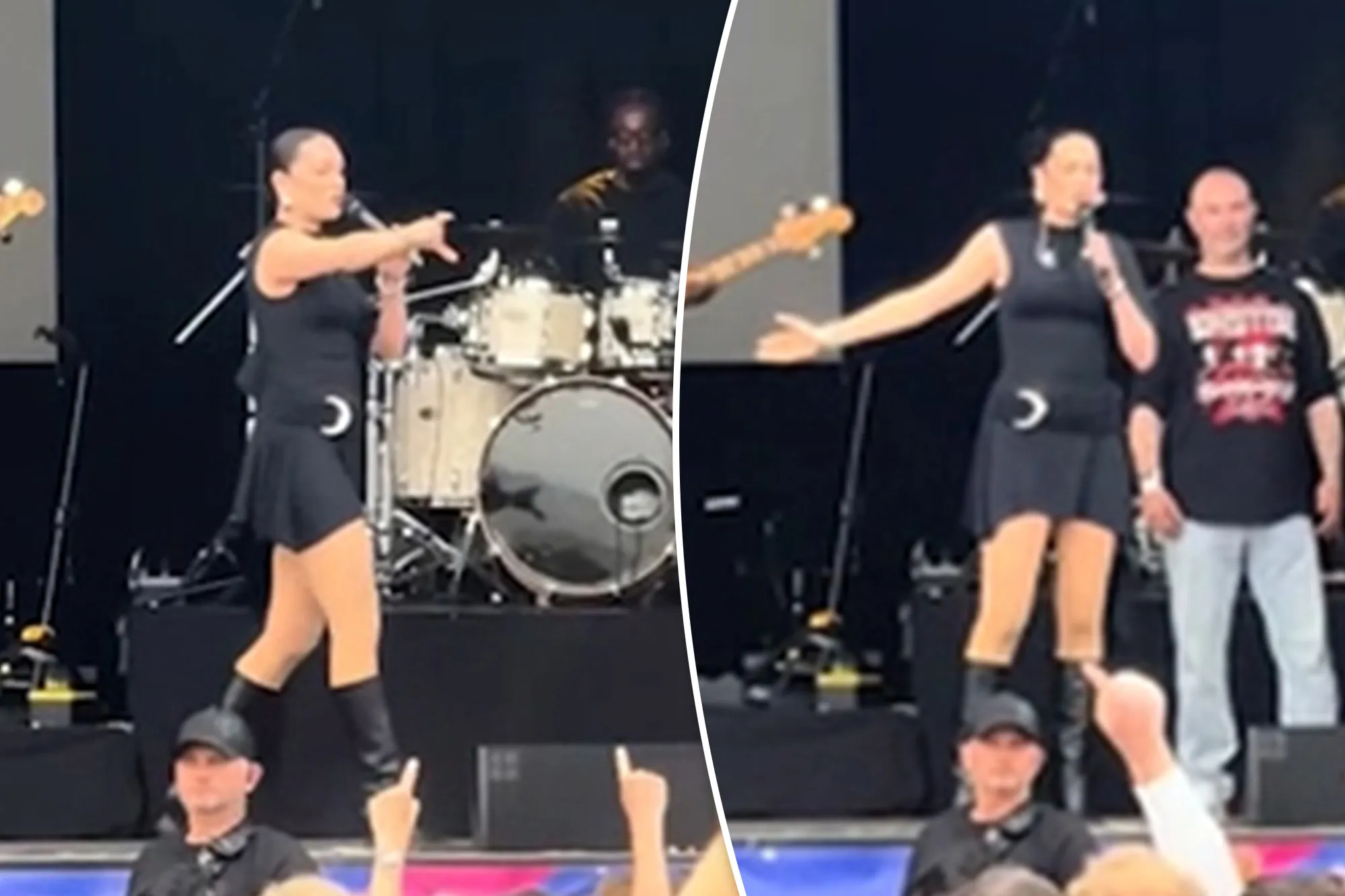 Jessie J performing on stage before addressing a crowd fight at Party in the Paddock