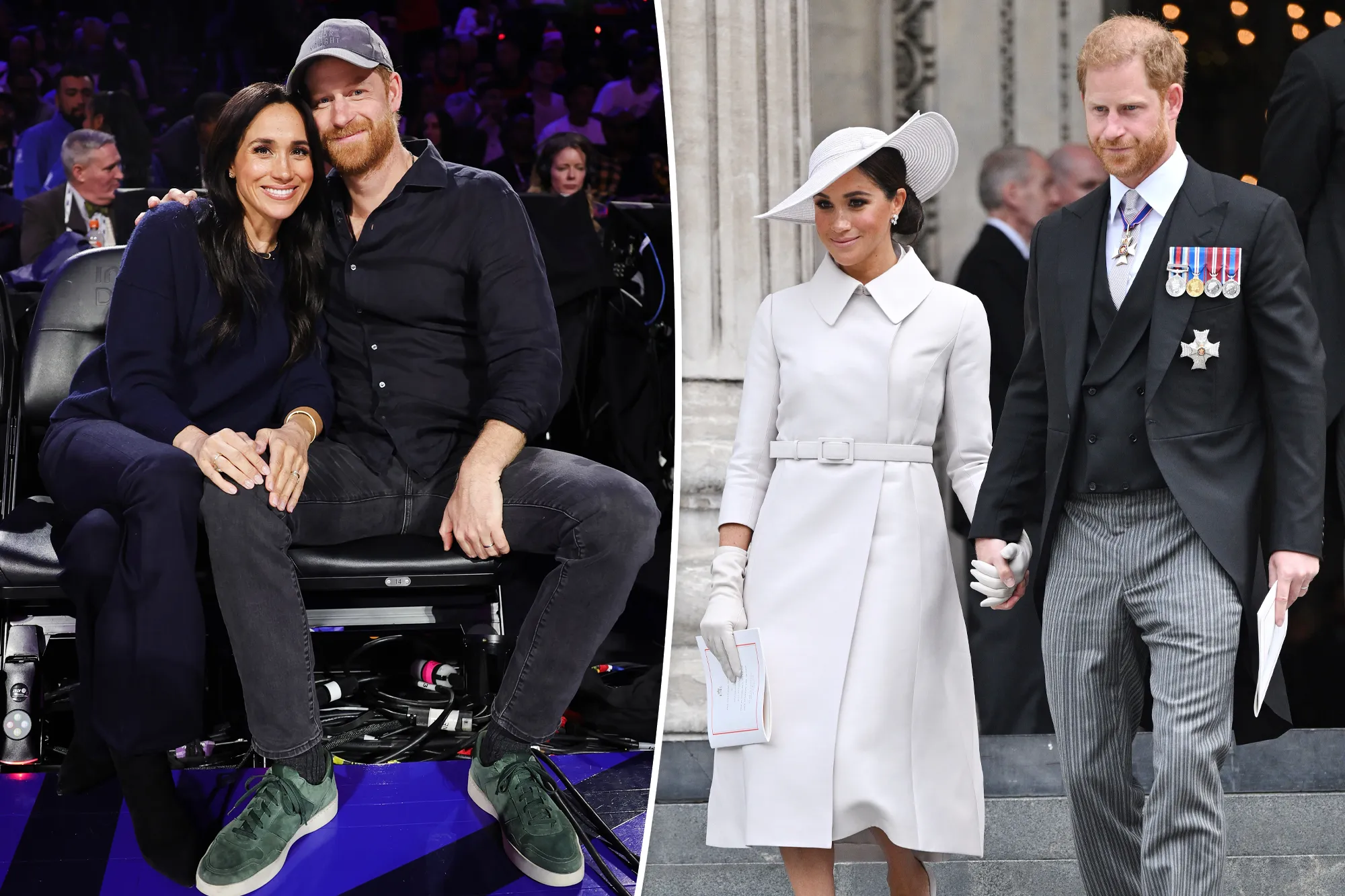 Prince Harry and Meghan Markle smiling together at a public event