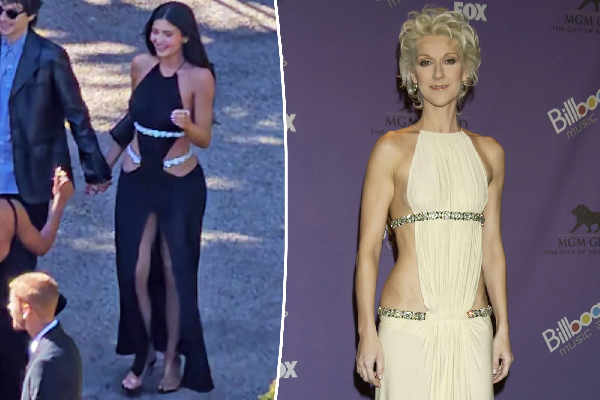 Celine Dion and Kylie Jenner cutout dress comparison