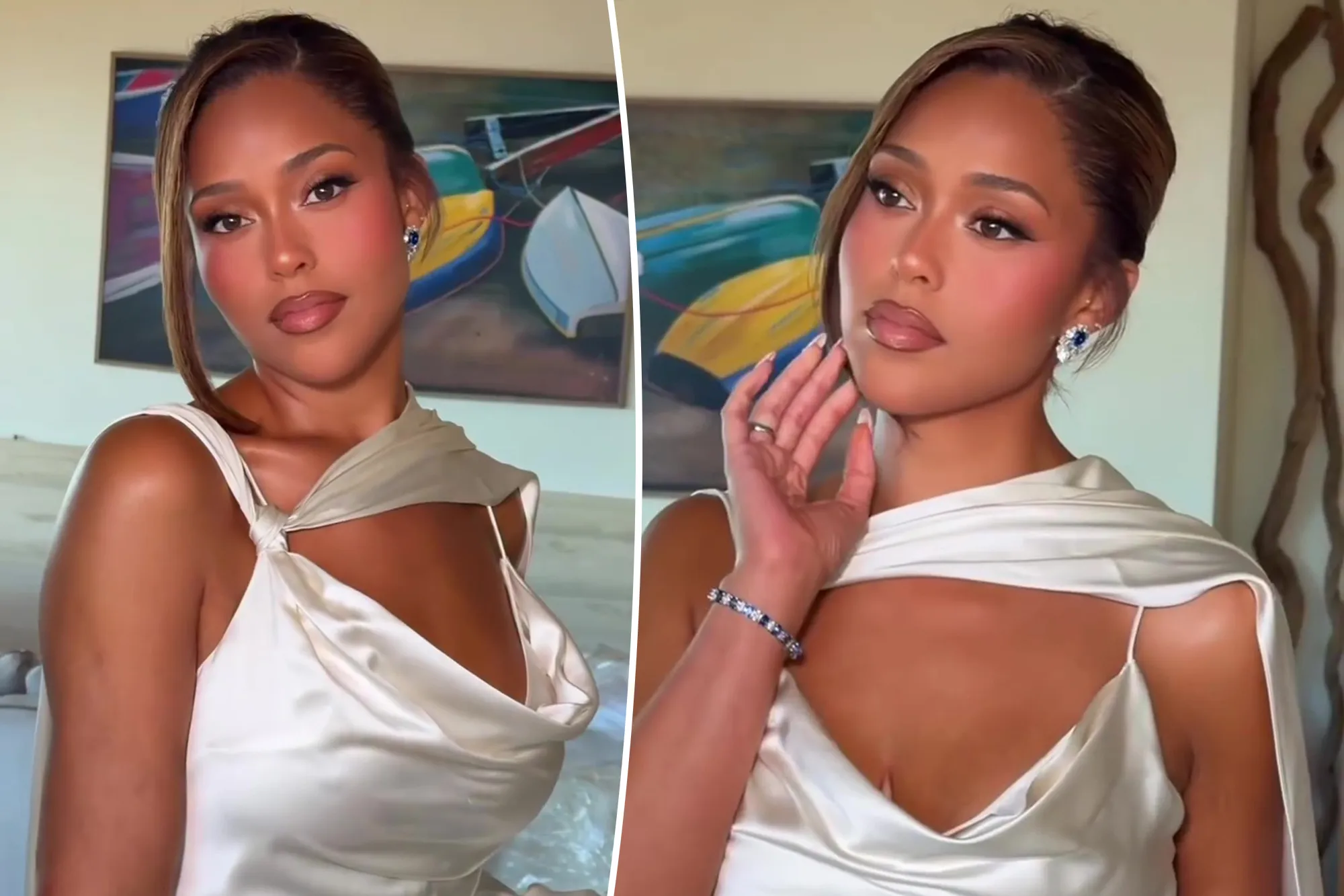Jordyn Woods posing with full glam makeup at a high-profile event