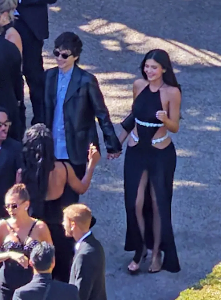 Kylie Jenner and Timothée Chalamet hold hands at the Jordyn Woods and Karl-Anthony Towns wedding.