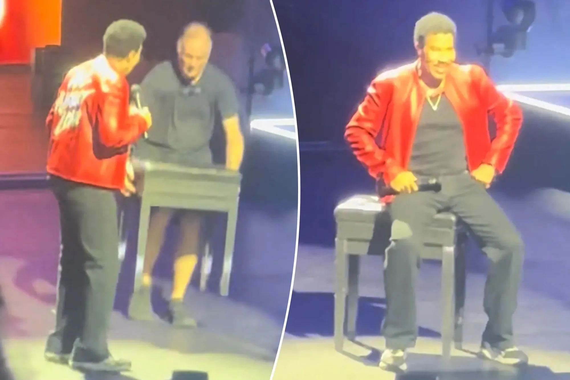 An image collage containing 2 images, Image 1 shows Lionel Richie at his concert in St. Louis, Image 2 shows Lionel Richie at his concert in St. Louis