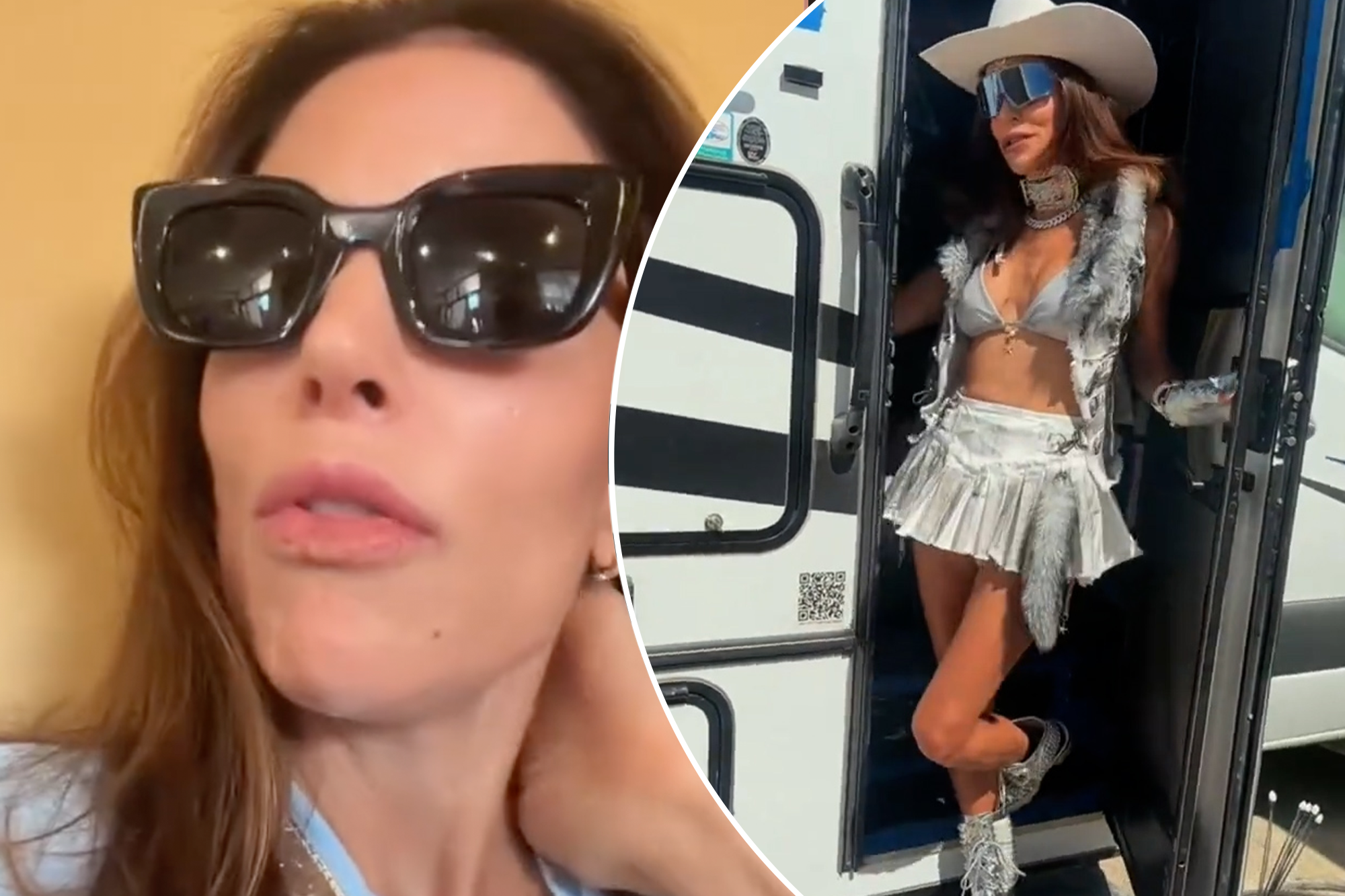 Bethenny Frankel posing in front of her luxury RV on her way to Burning Man.