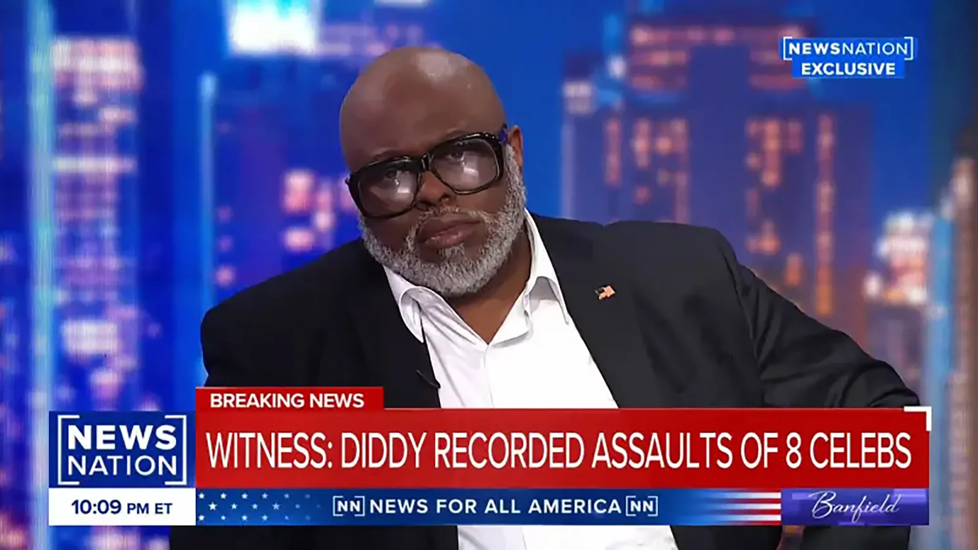 Courtney Burgess on NewsNation, with a "Breaking News" banner about Diddy.