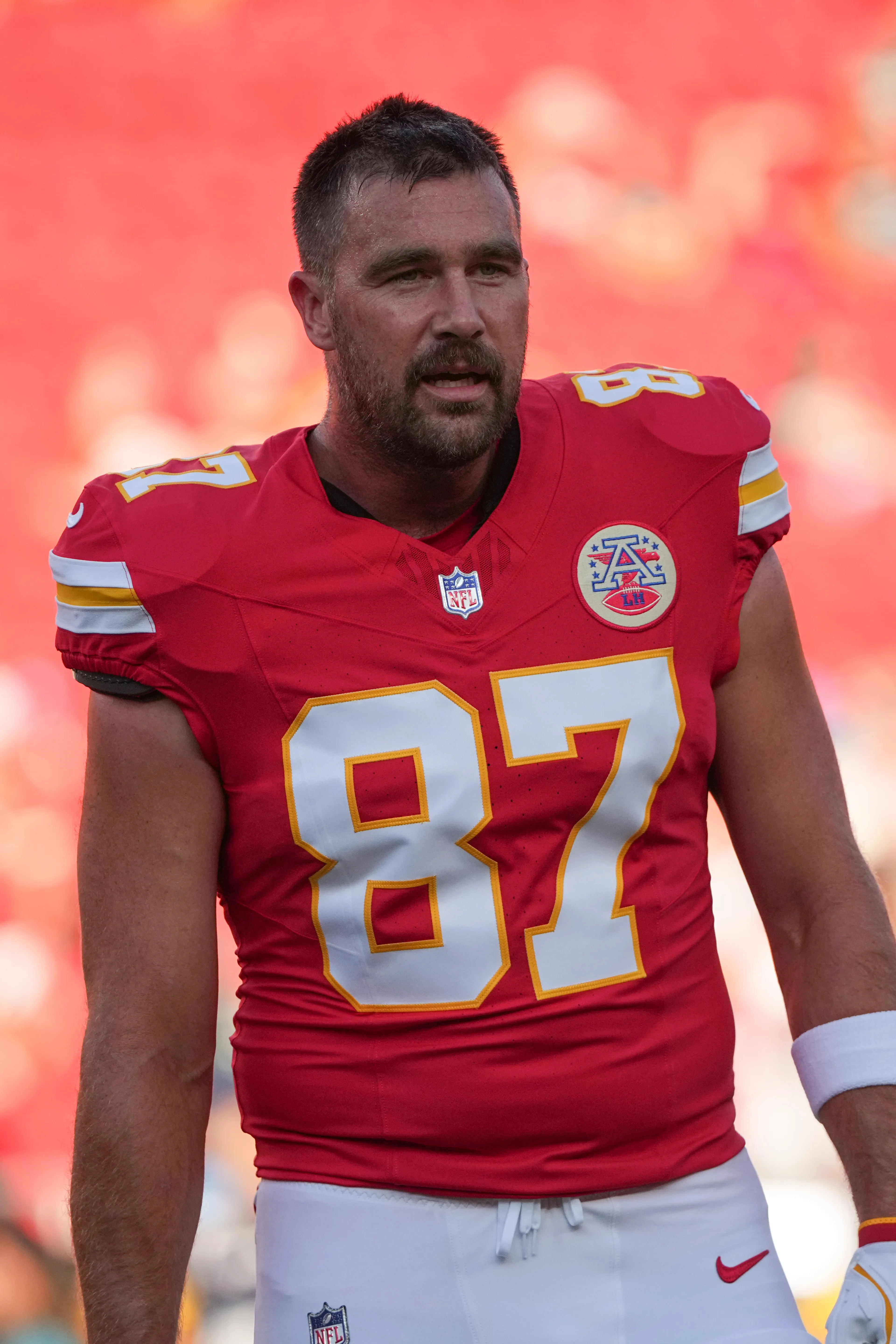 Swift even supported Kelce (seen here on Aug. 28) when the Chiefs won the 2024 Super Bowl in Las Vegas.