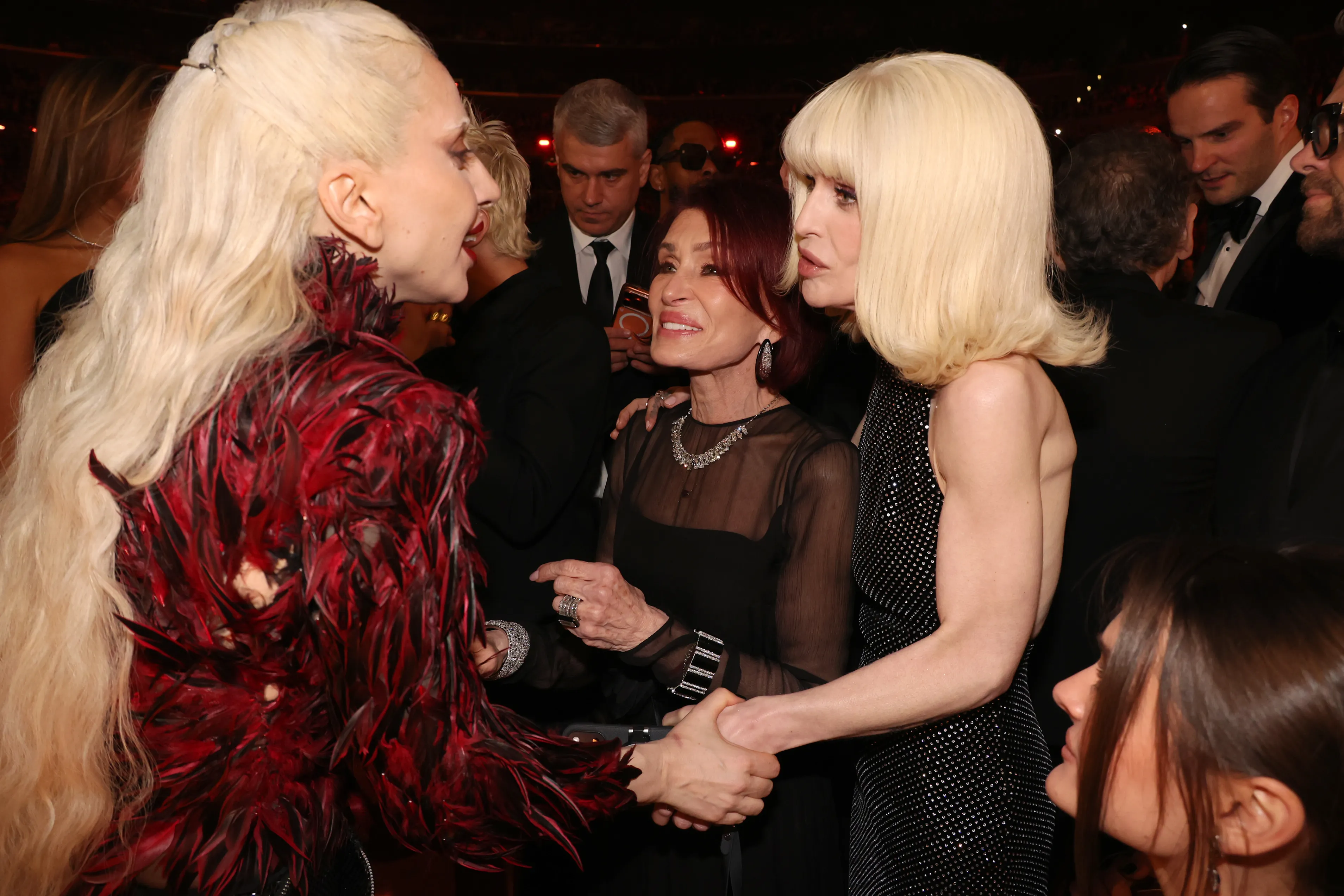 Lady Gaga, Sharon Osbourne, and Kelly Osbourne attend the 68th GRAMMY Awards.