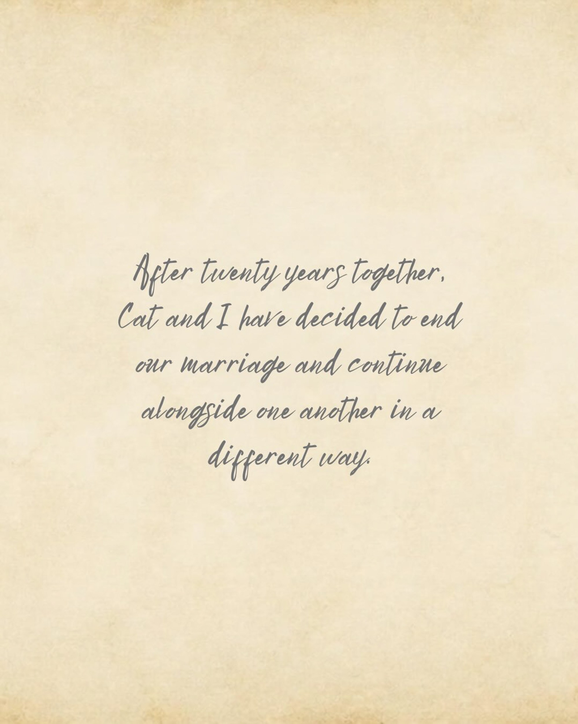 In a joint statement shared to Instagram (seen above), the couple said they’d “decided to end our marriage and continue alongside one another in a different way.”