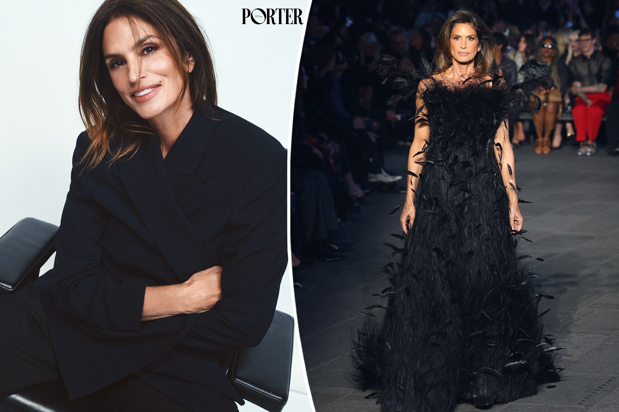 Cindy Crawford walking on a fashion runway