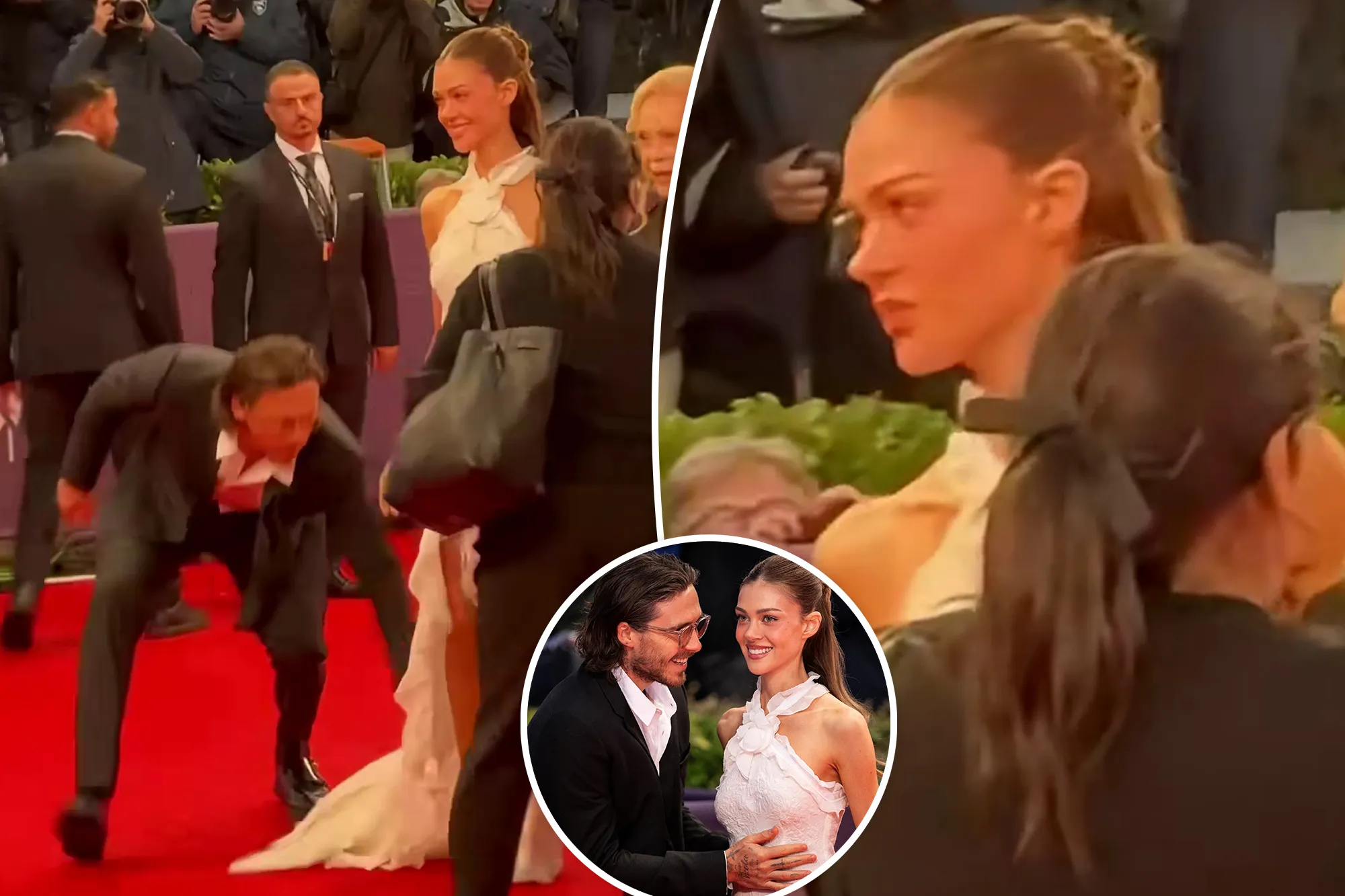 Brooklyn Beckham and Nicola Peltz posing together on a red carpet