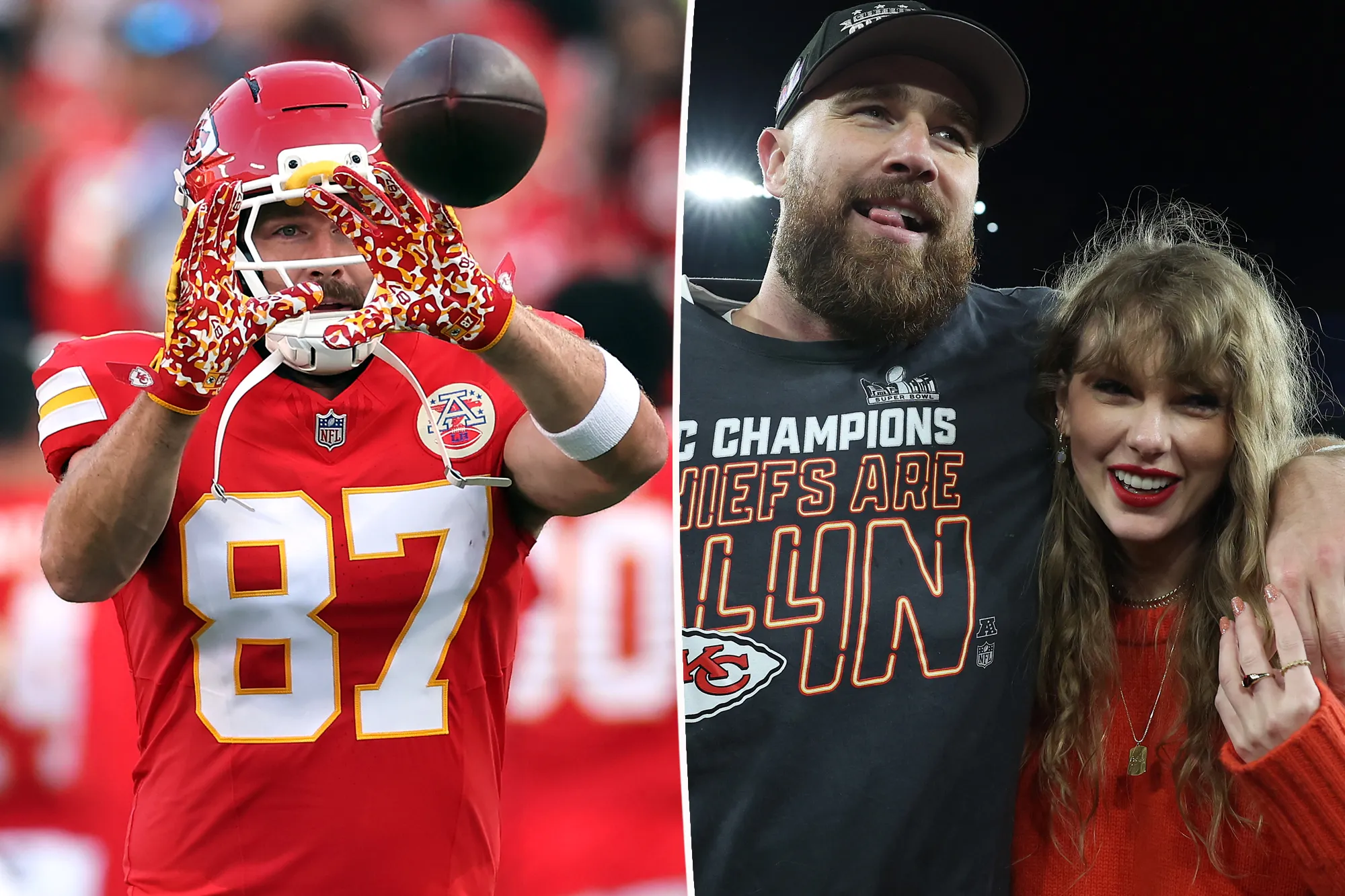 Travis Kelce warming up on the field during a Kansas City Chiefs game