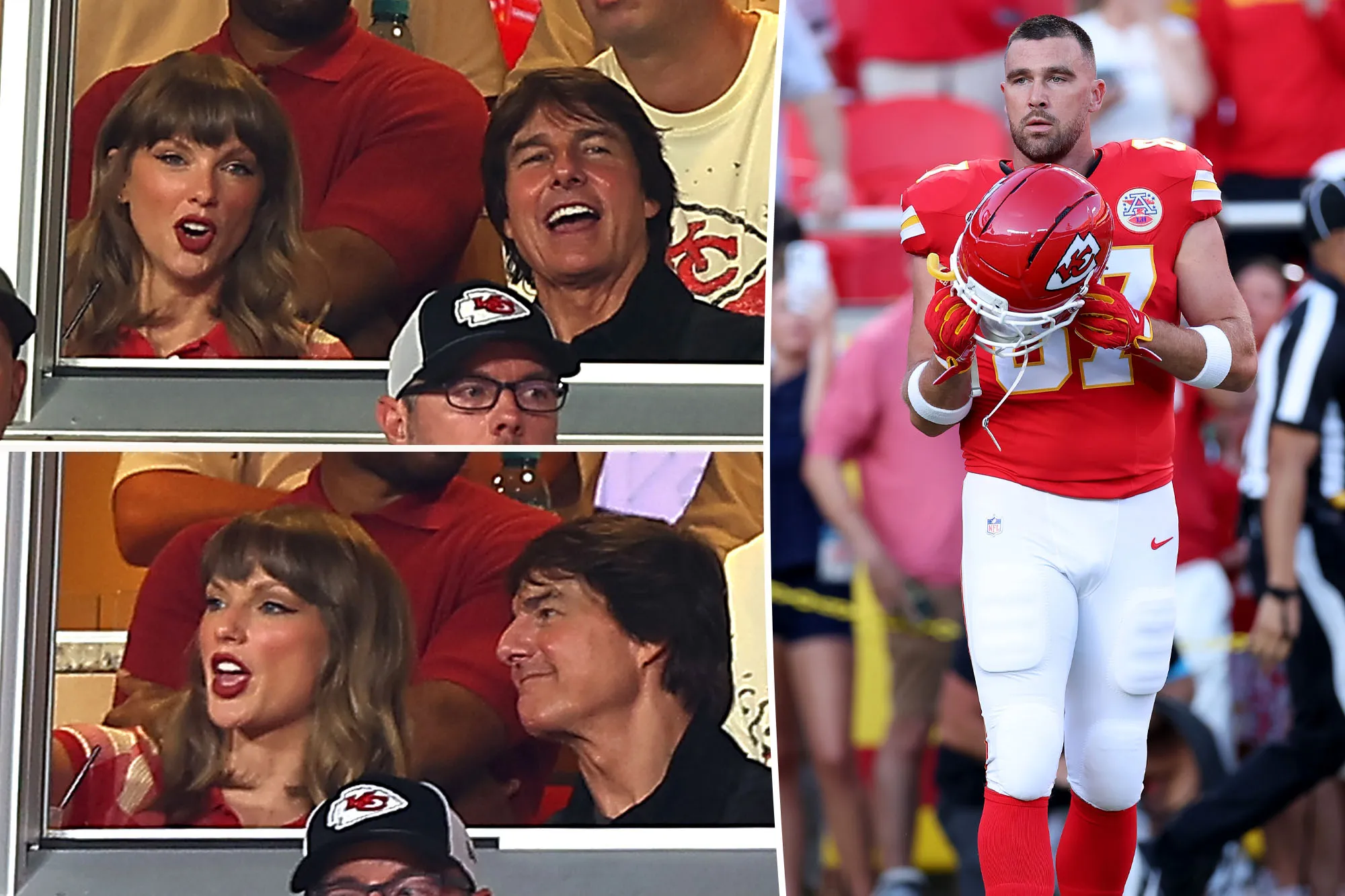 Taylor Swift smiling in a luxury suite during a football game