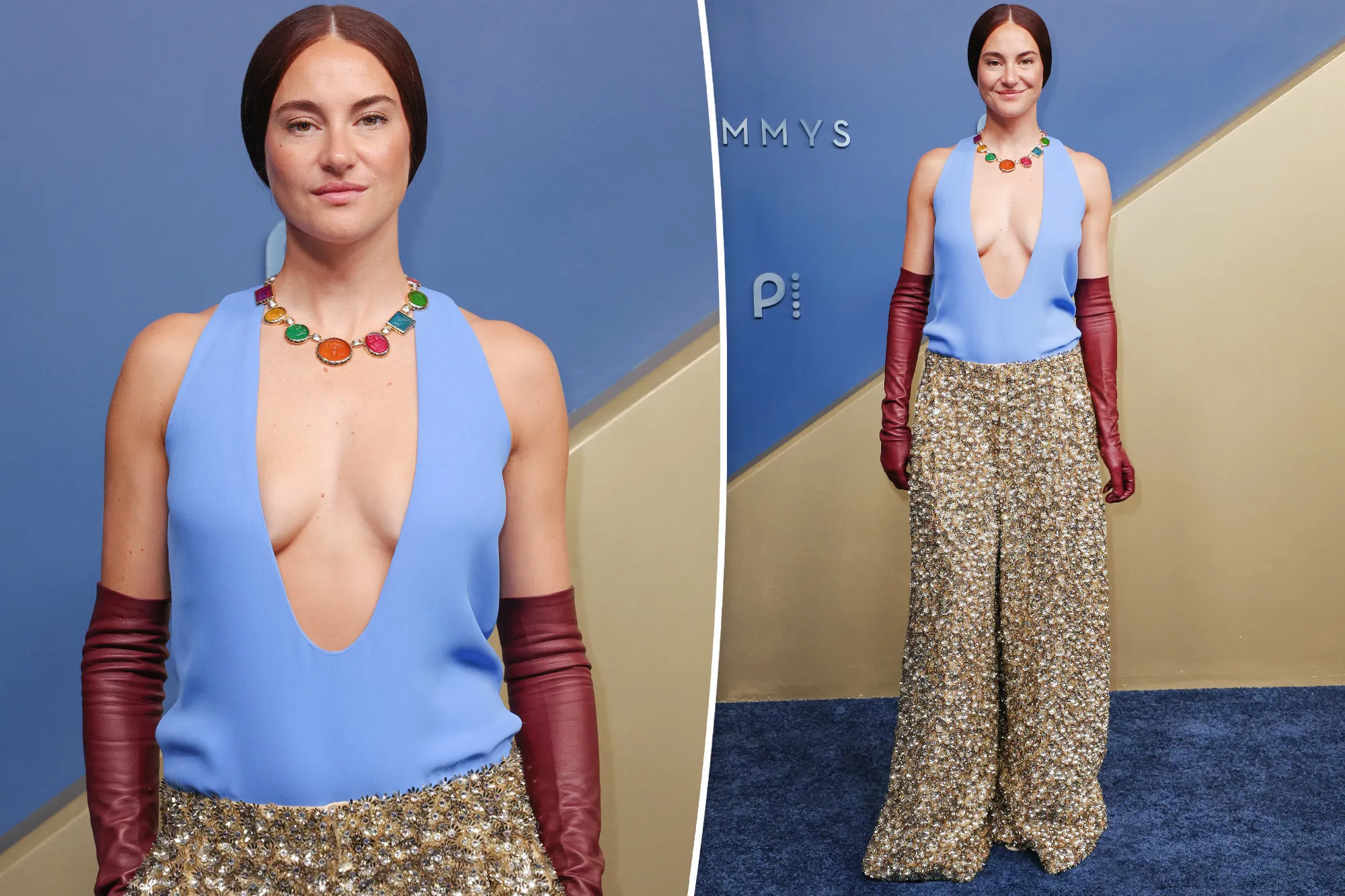 Shailene Woodley attending the Emmy Awards in a Balenciaga outfit