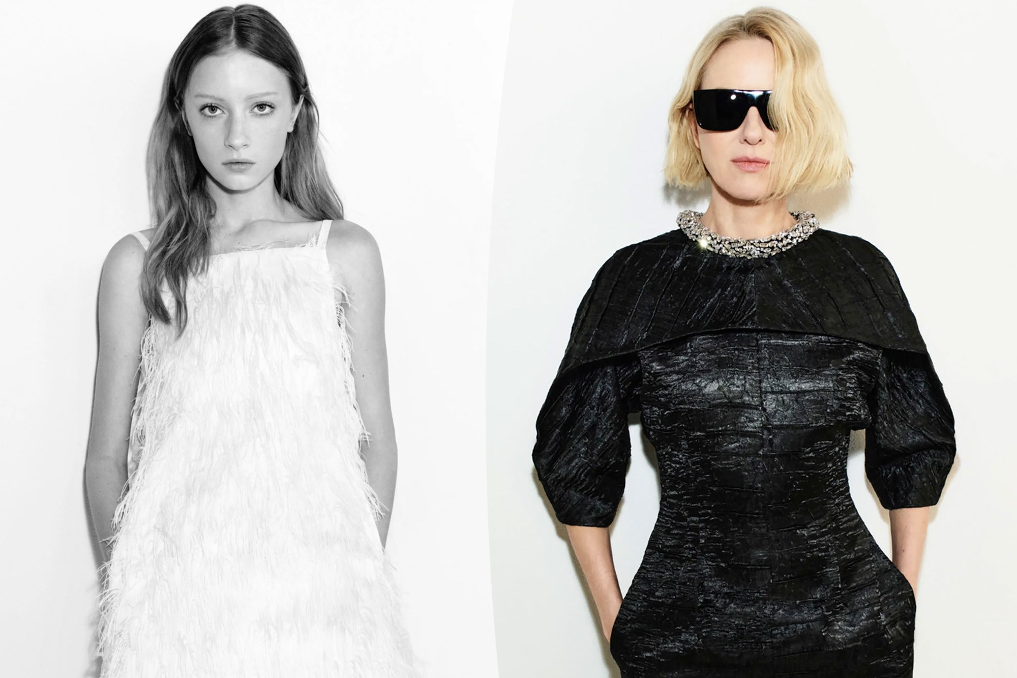Naomi Watts and her daughter Kai Schreiber posing together in a fashion shoot
