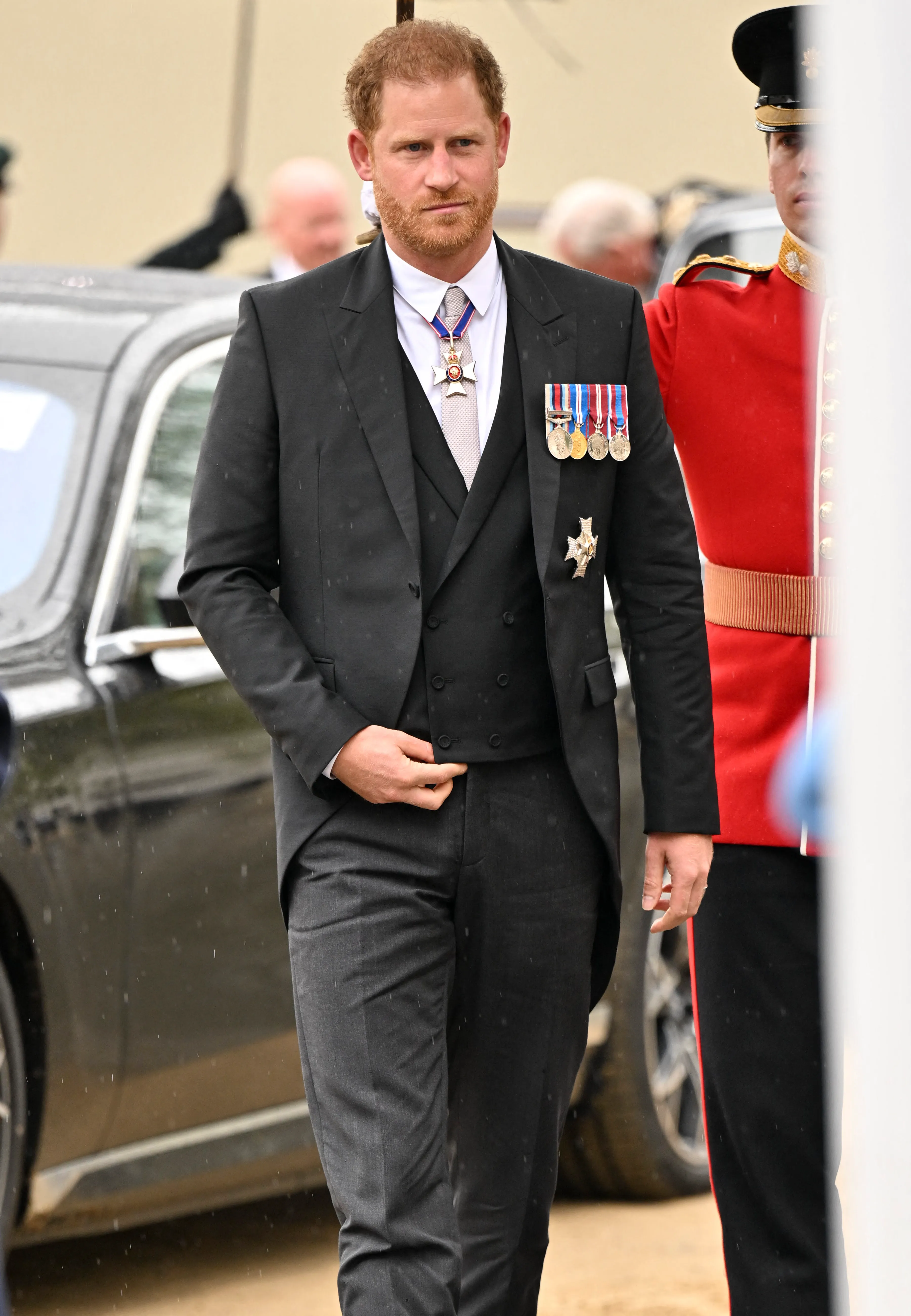 Prince Harry arriving at Westminster Abbey for the Coronation.