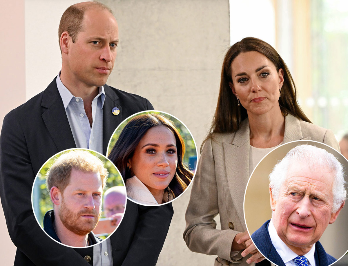 Illustration depicting historical British royal figures surrounded by mysterious palace shadows