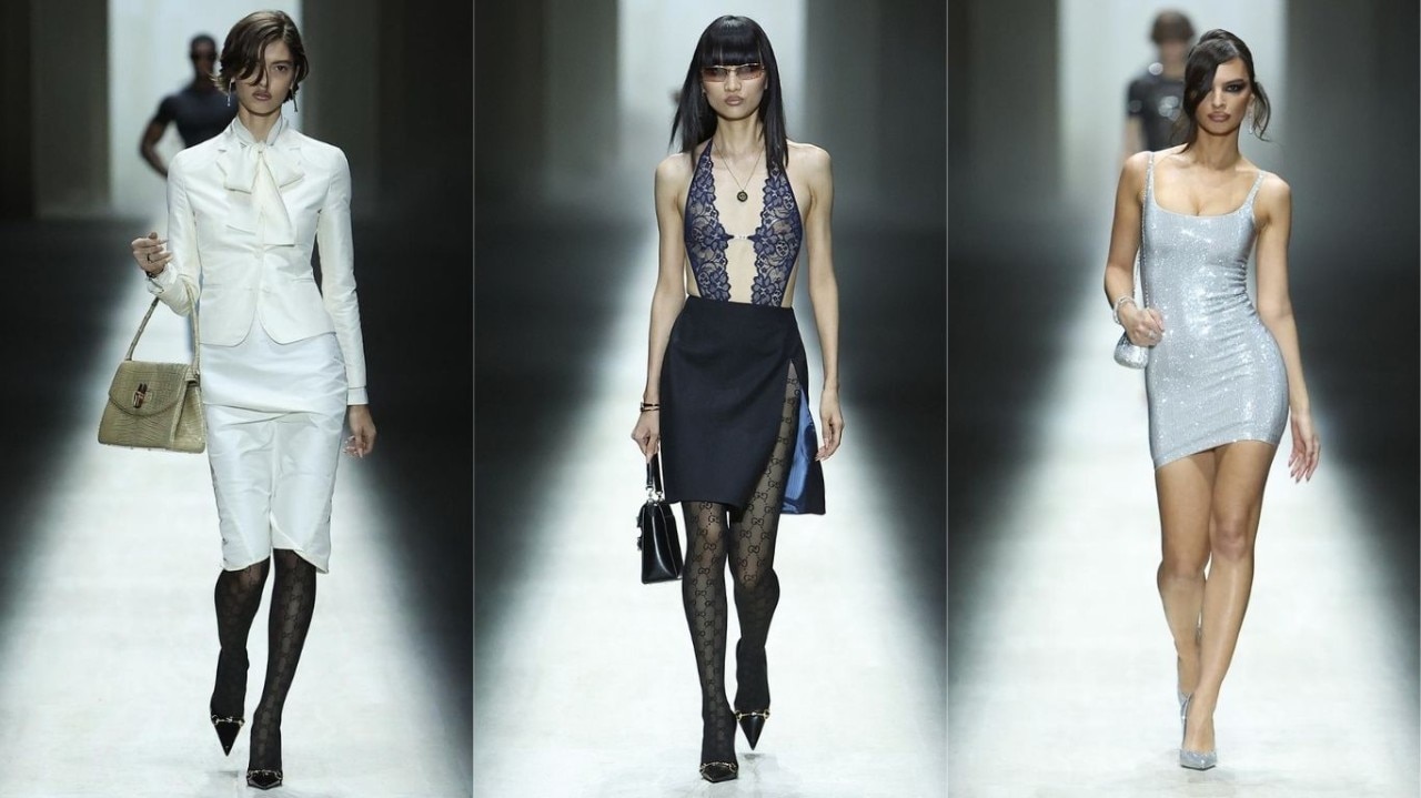 Model on the runway at Demna’s Gucci Fall 2026 Primavera show in Milan